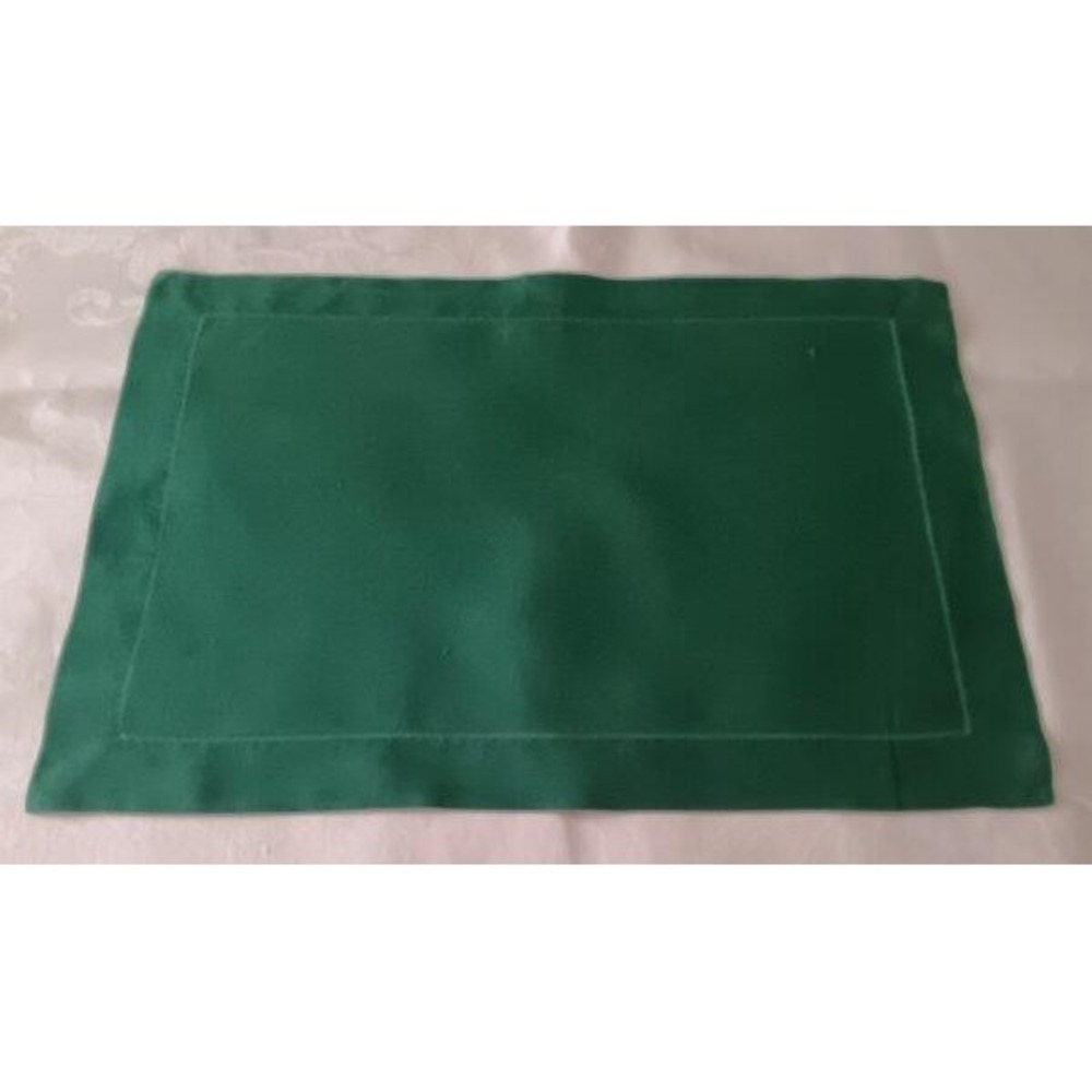 Vintage Set 6 Irish Linen Placemats Hunter Green Wide Hemstitch Border
